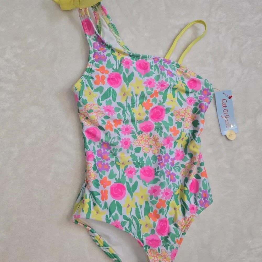 Cat & Jack Girls Floral One-Piece Swimsuit size m (8) NWT